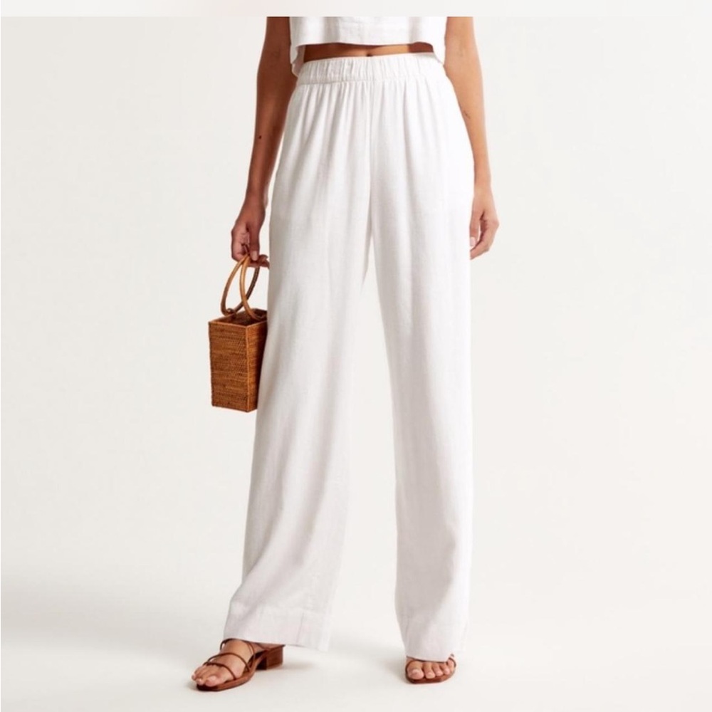 Abercrombie & Fitch White Linen Wide-Leg Pants